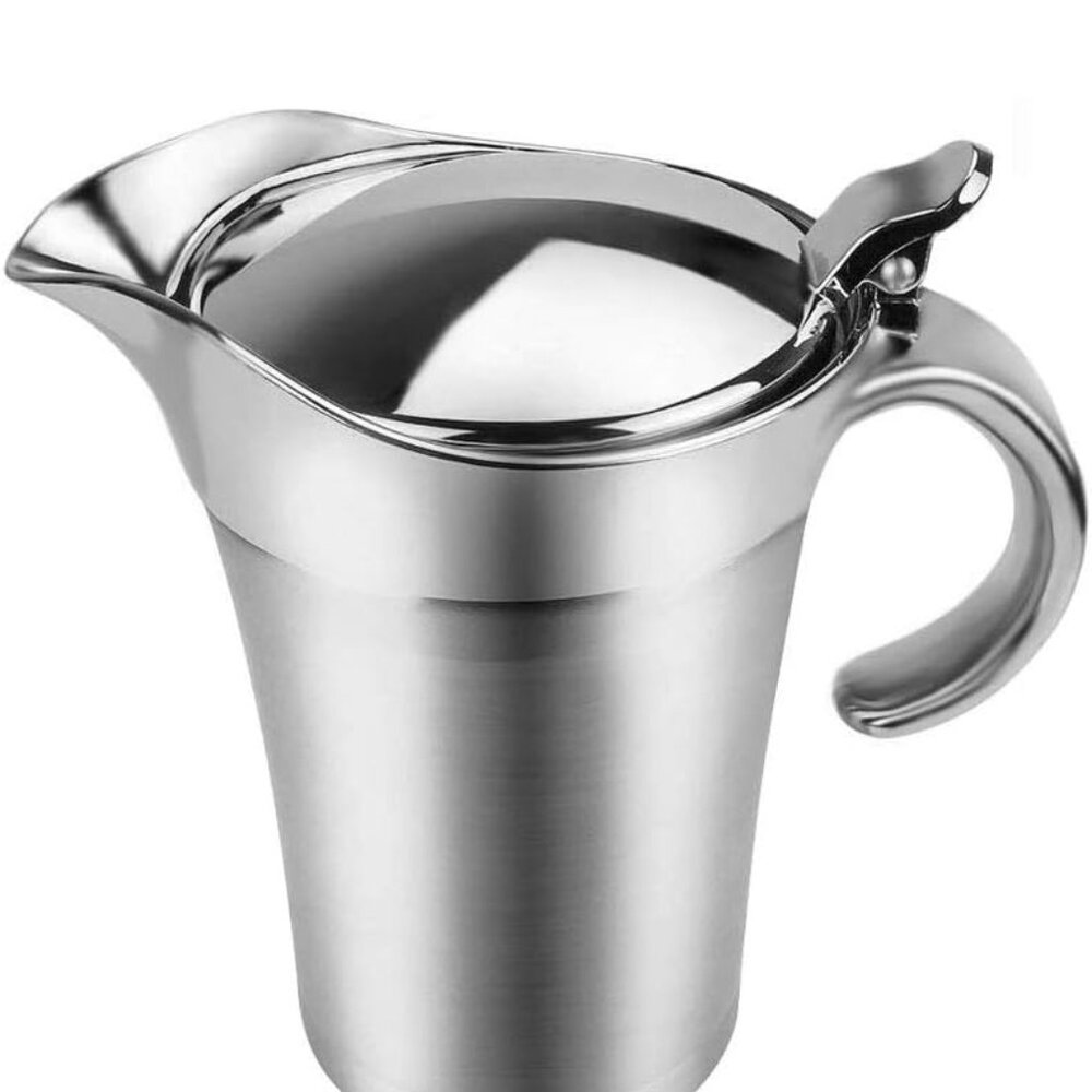 Stainless Steel Gravy Boat Sauce Jug with Lid, 16oz Double Wall Insulated for Ke